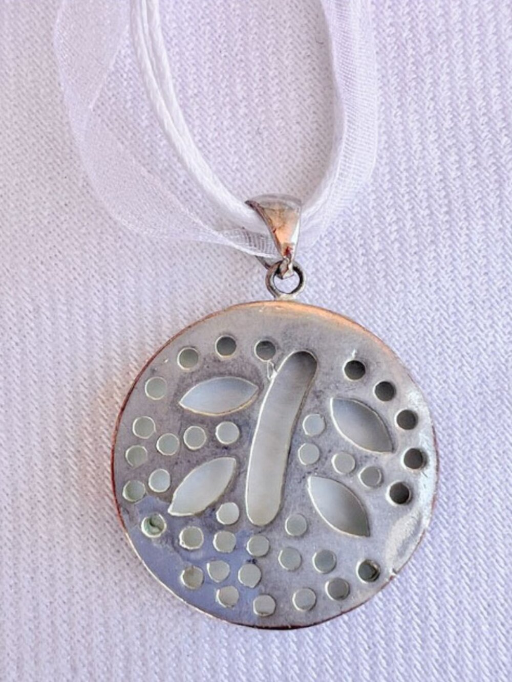 Iridescent Carved Shell Rose Pendant Necklace - Picture 6 of 7